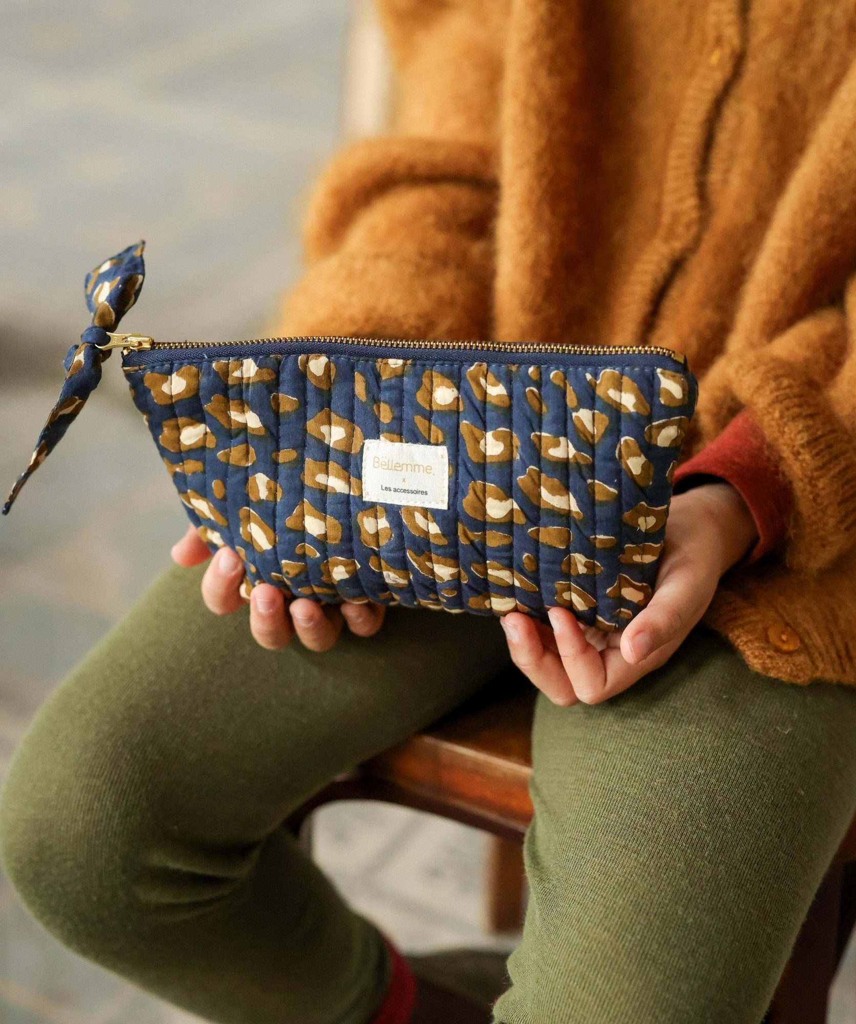 Trousse De Maquillage Jacquard Bleu Et Or - Cousue Main - Neuf Sans Étiquette - Fabriqué En France