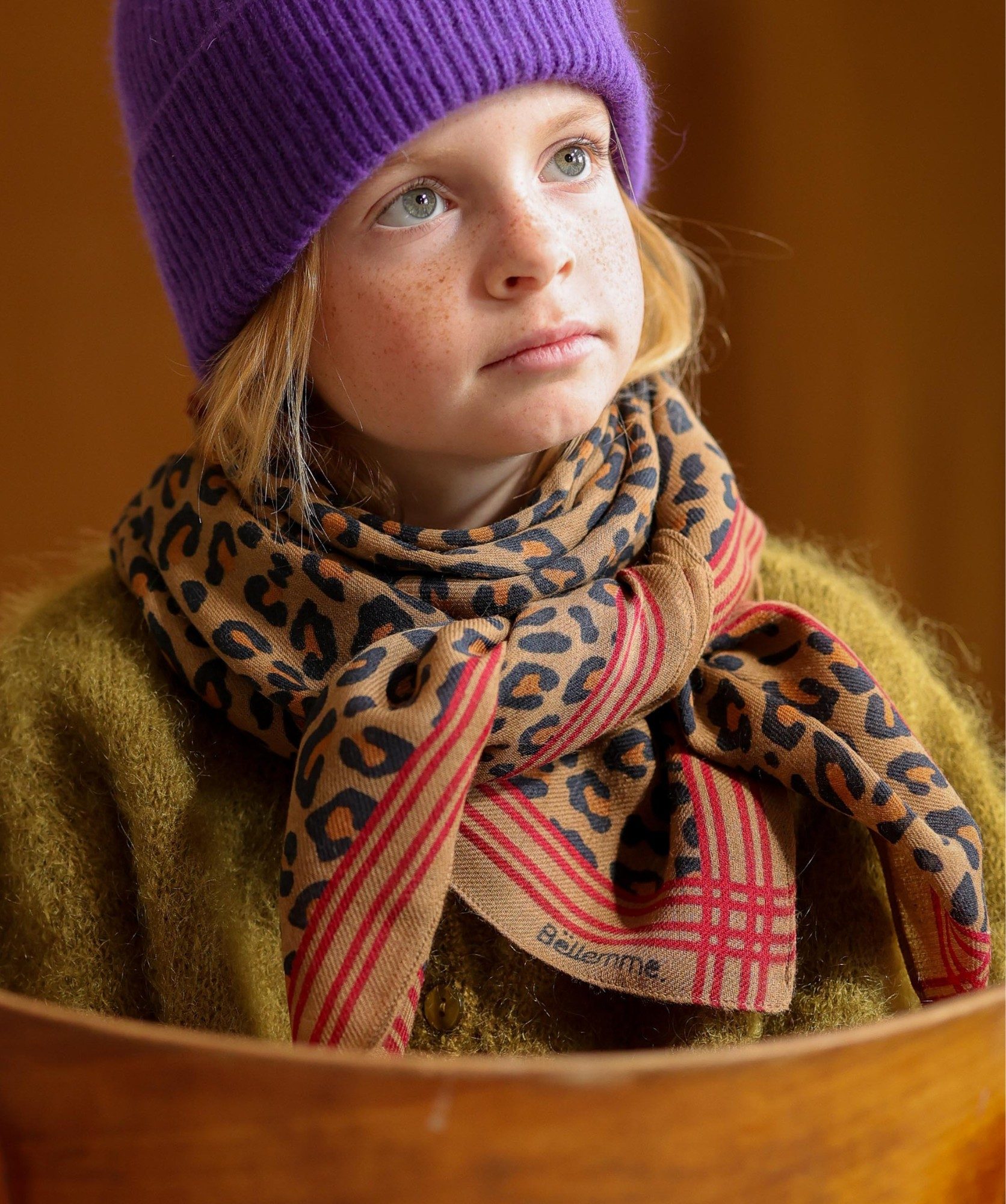 Foulard en laine grand format – Léopard Camel