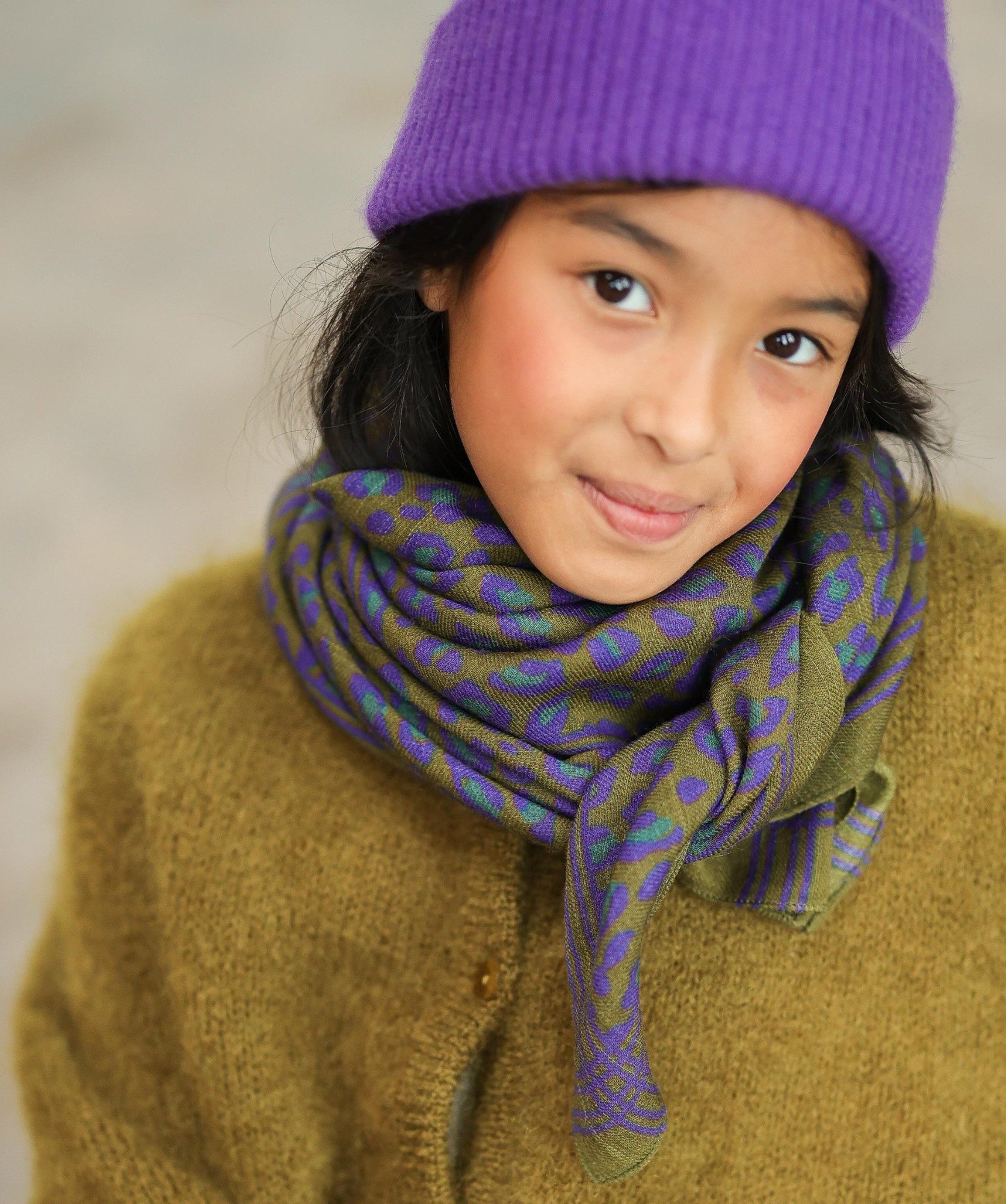 Foulard en laine grand format – Léopard Bronze