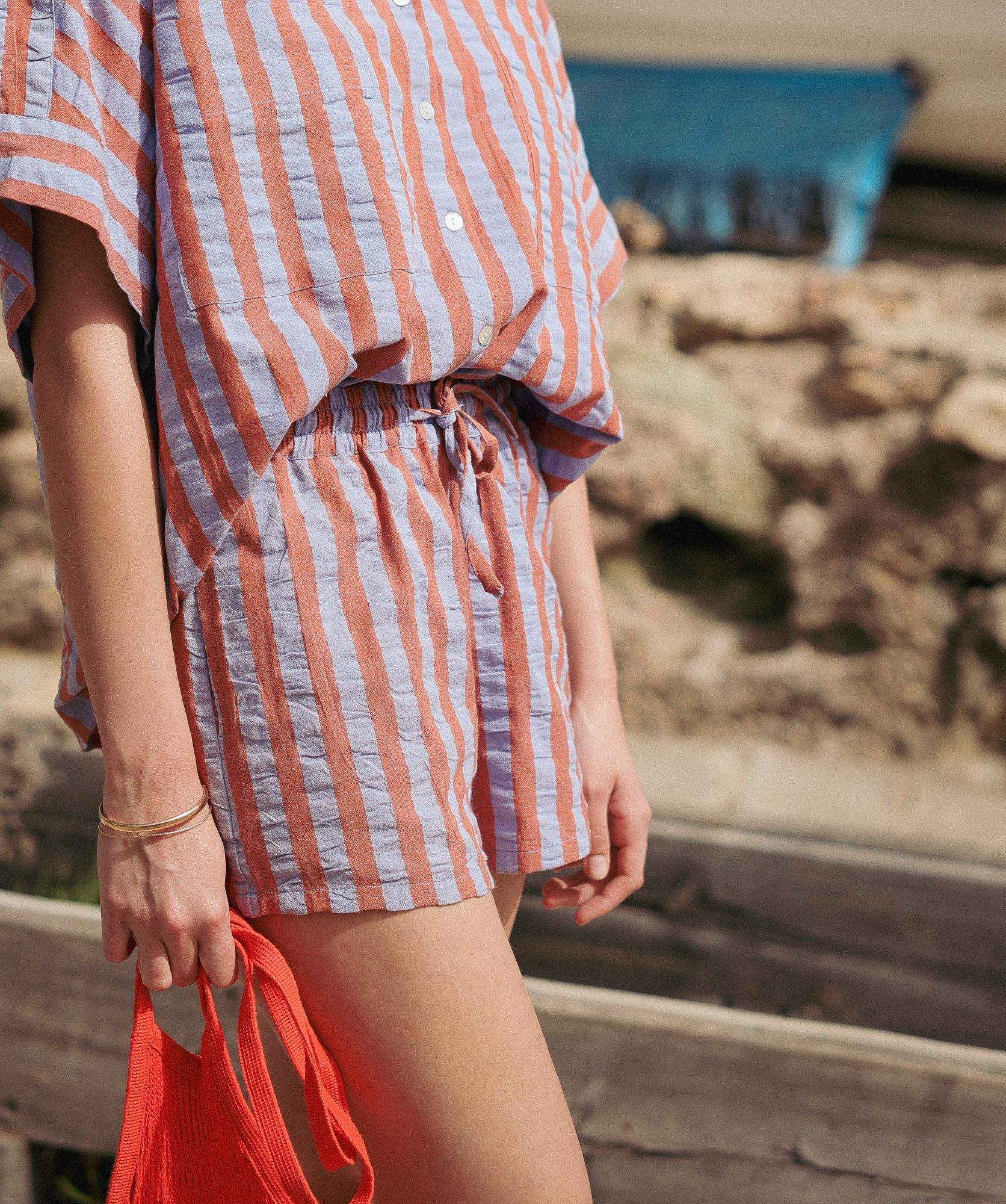Short Castel – Rayure Baya terracotta lavande