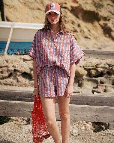 Short Castel – Rayure Baya terracotta lavande