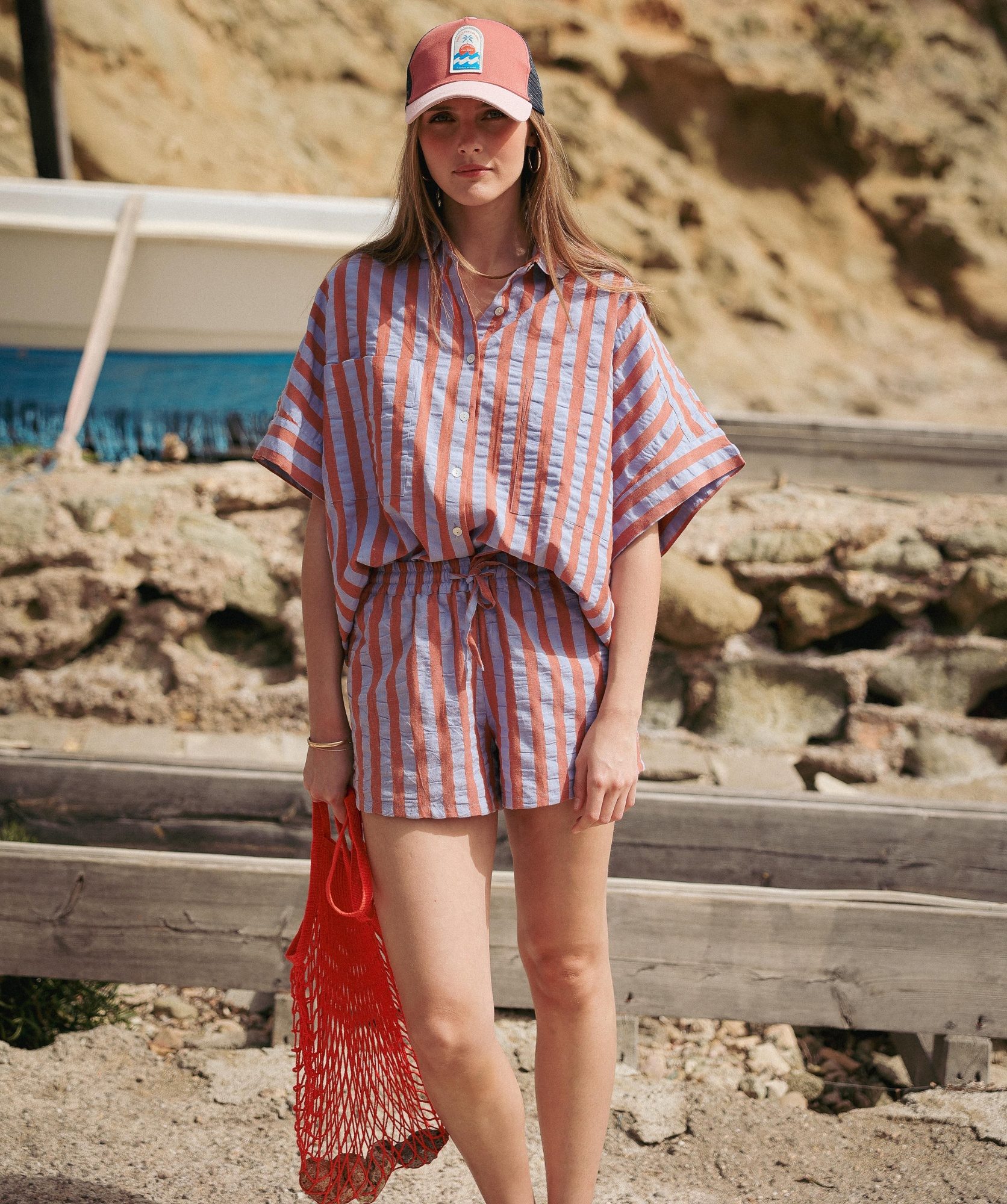 Short Castel – Rayure Baya terracotta lavande