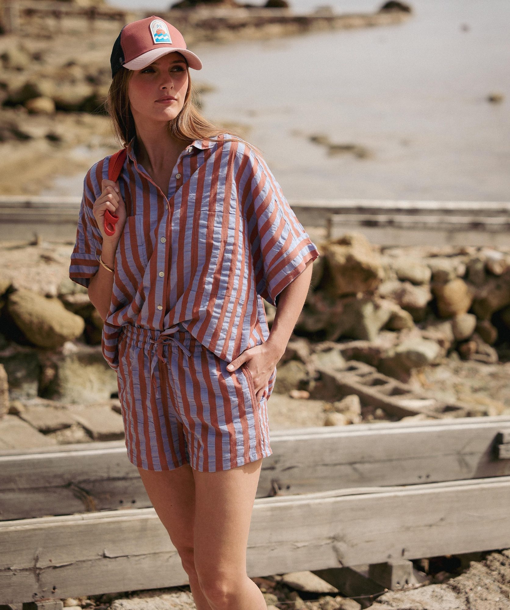 Short Castel – Rayure Baya terracotta lavande