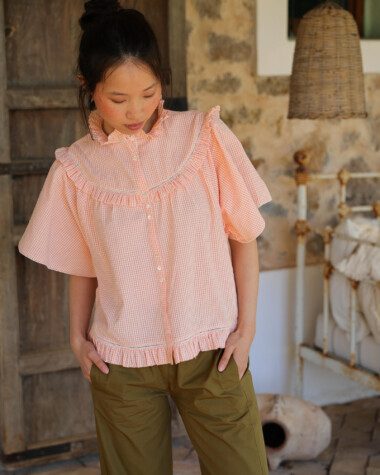 Chemise Bayan – Carreaux seersucker corail