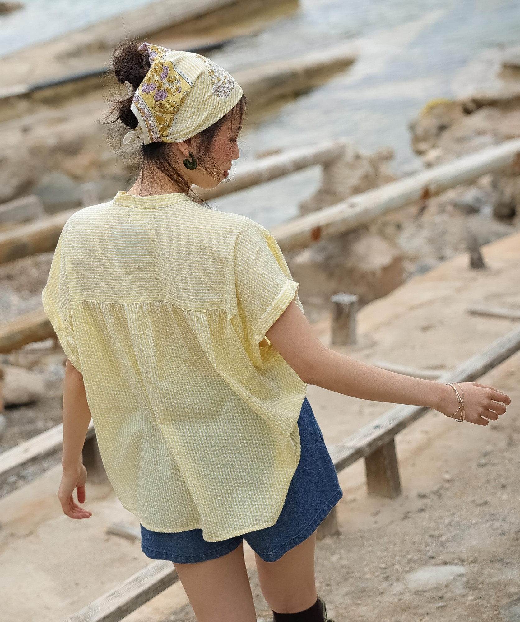 Blouse Filly – Rayure seersucker Jaune
