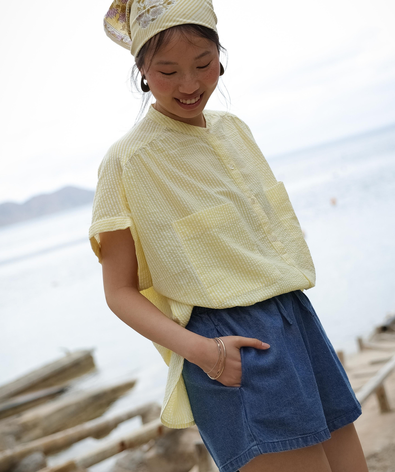 Blouse Filly – Rayure seersucker Jaune