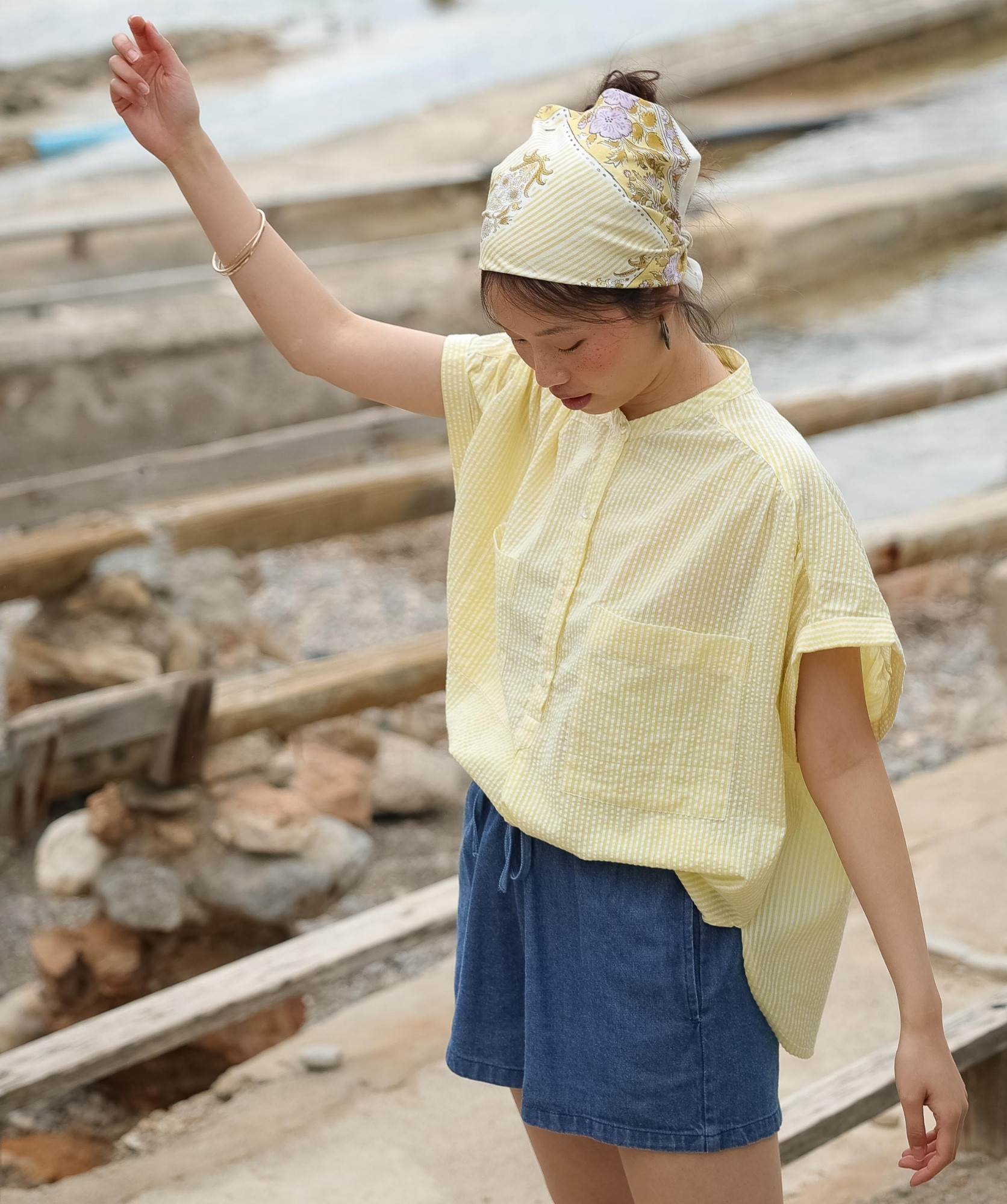 Blouse Filly – Rayure seersucker Jaune