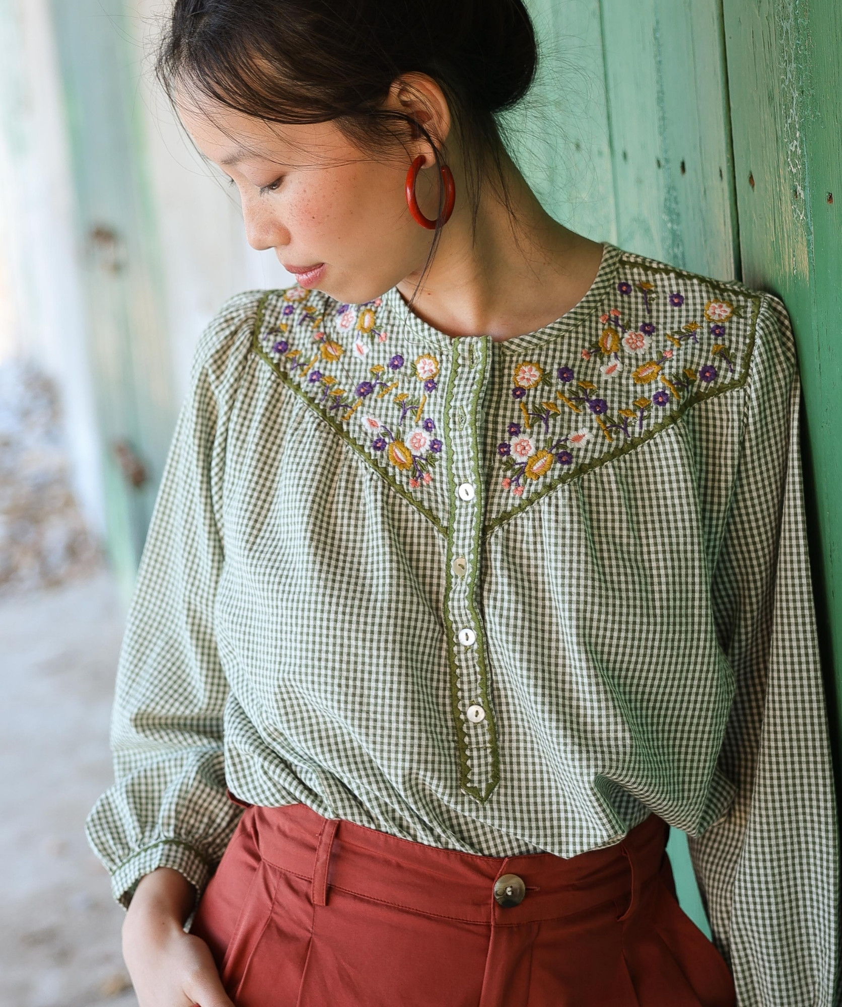 Blouse Floripa – Carreaux seersucker kaki