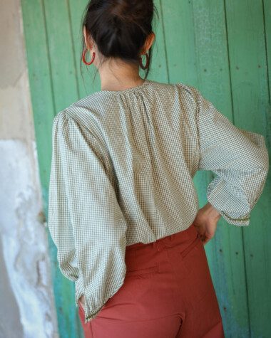 Blouse Floripa – Carreaux seersucker kaki