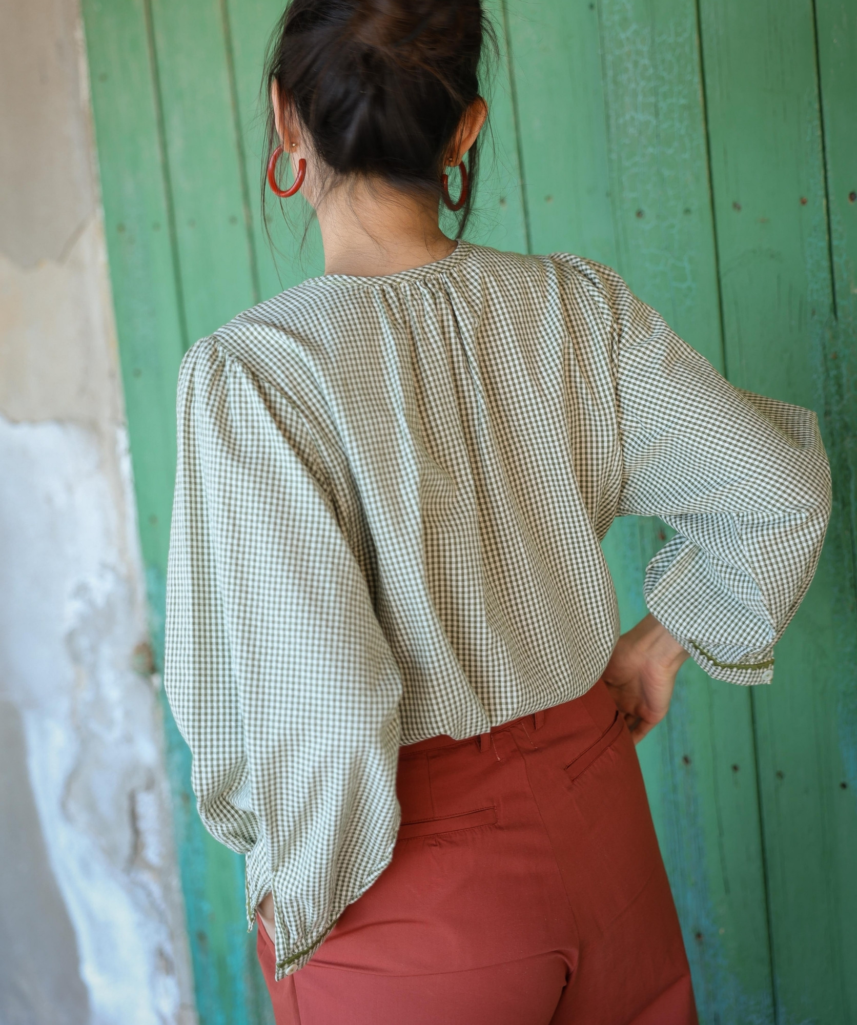 Blouse Floripa – Carreaux seersucker kaki