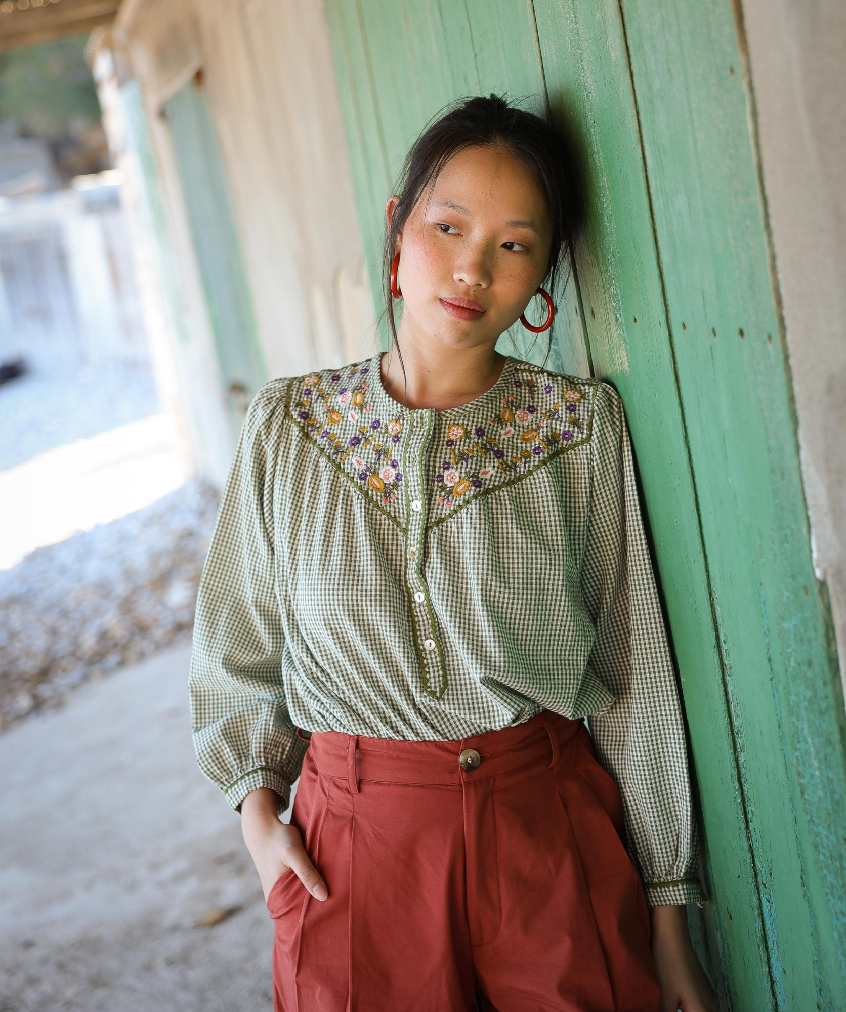 Blouse Floripa – Carreaux seersucker kaki