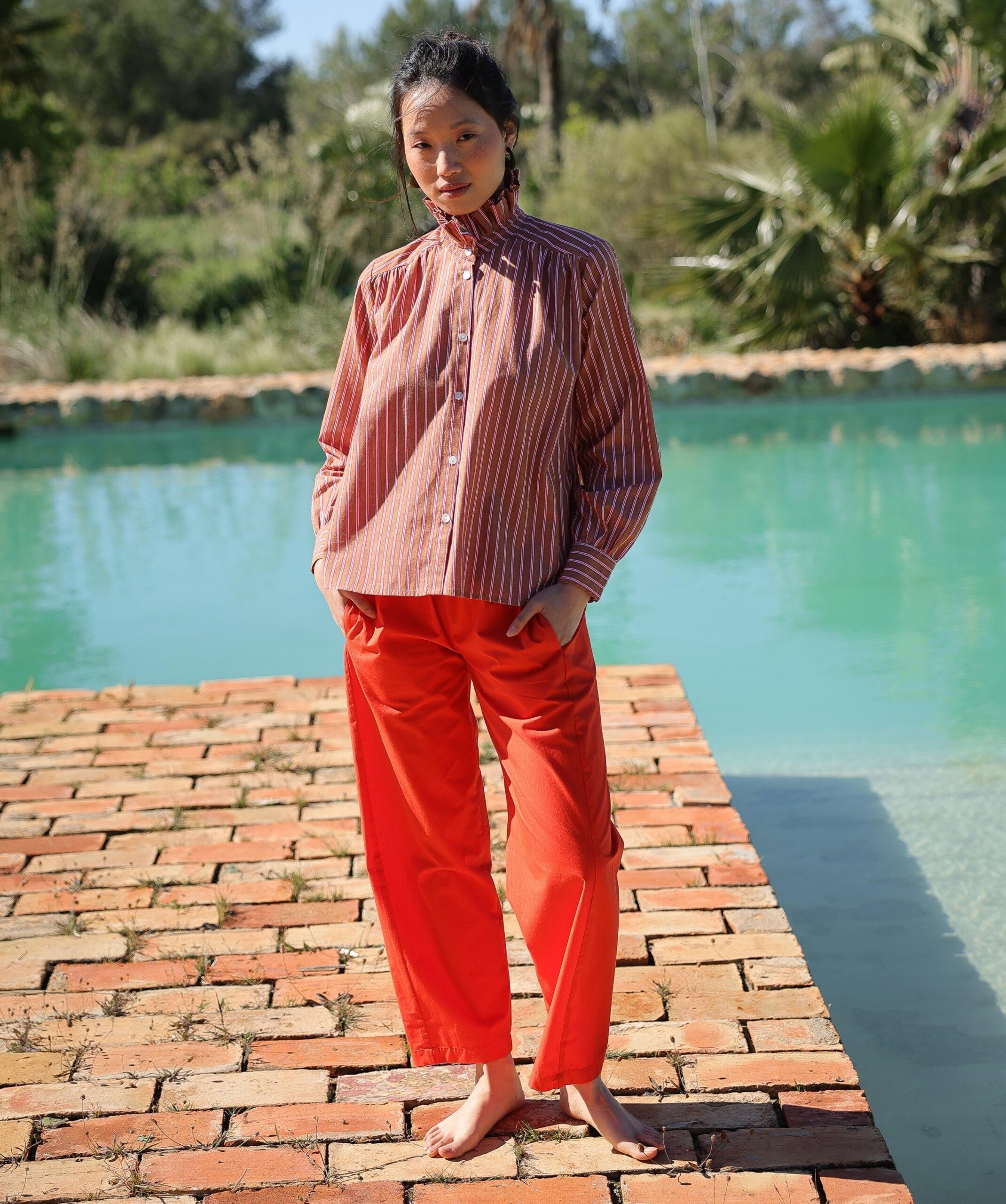 Pantalon Calista – Popeline de coton Tangerine