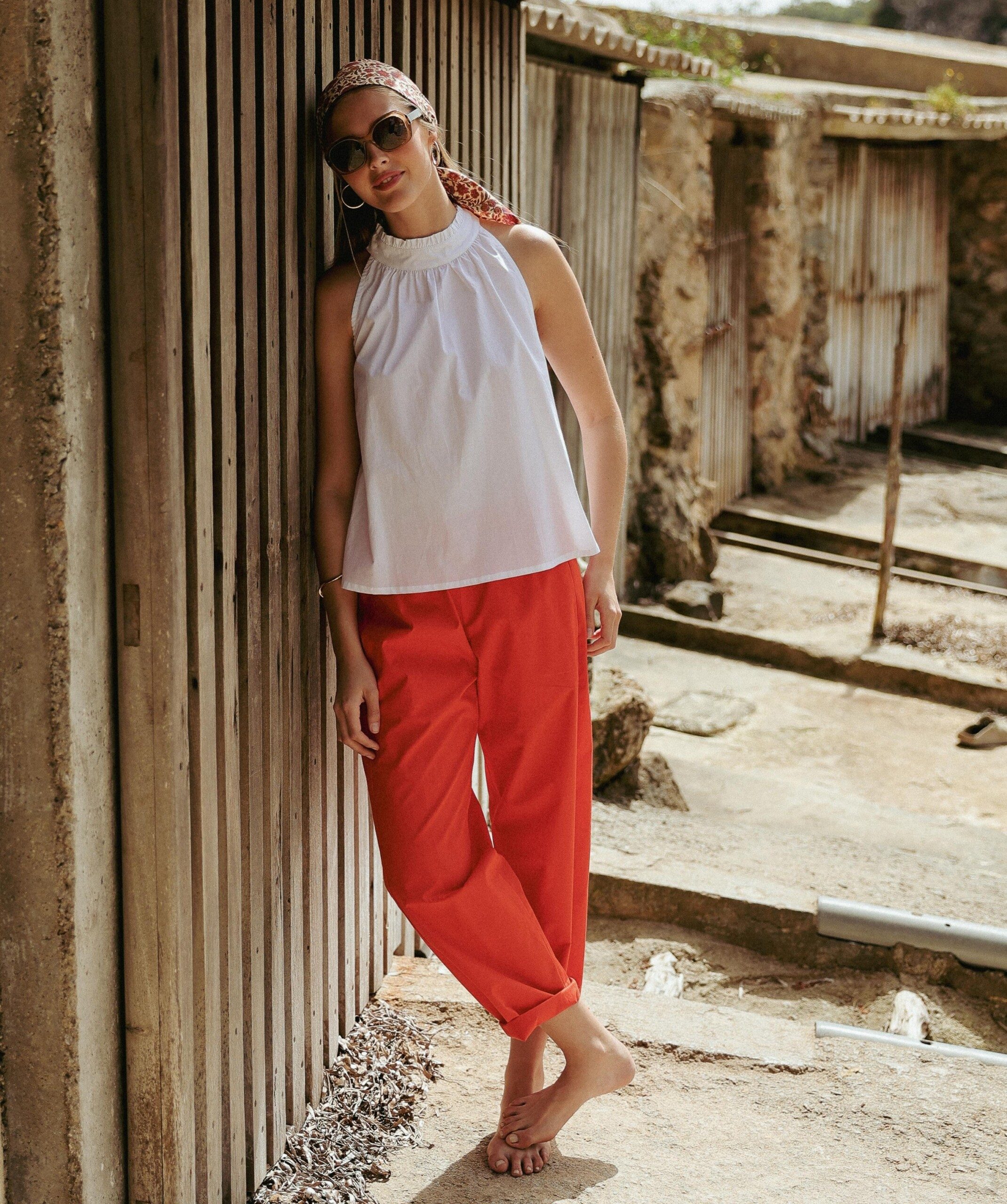 Pantalon Calista – Popeline de coton Tangerine