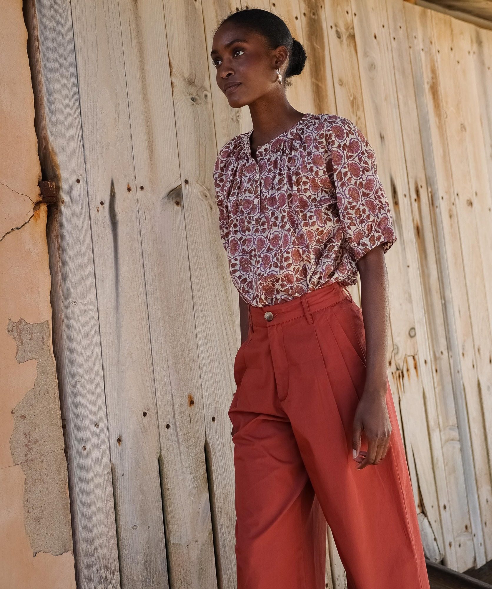 Pantalon Georges – Popeline de coton terre de sienne