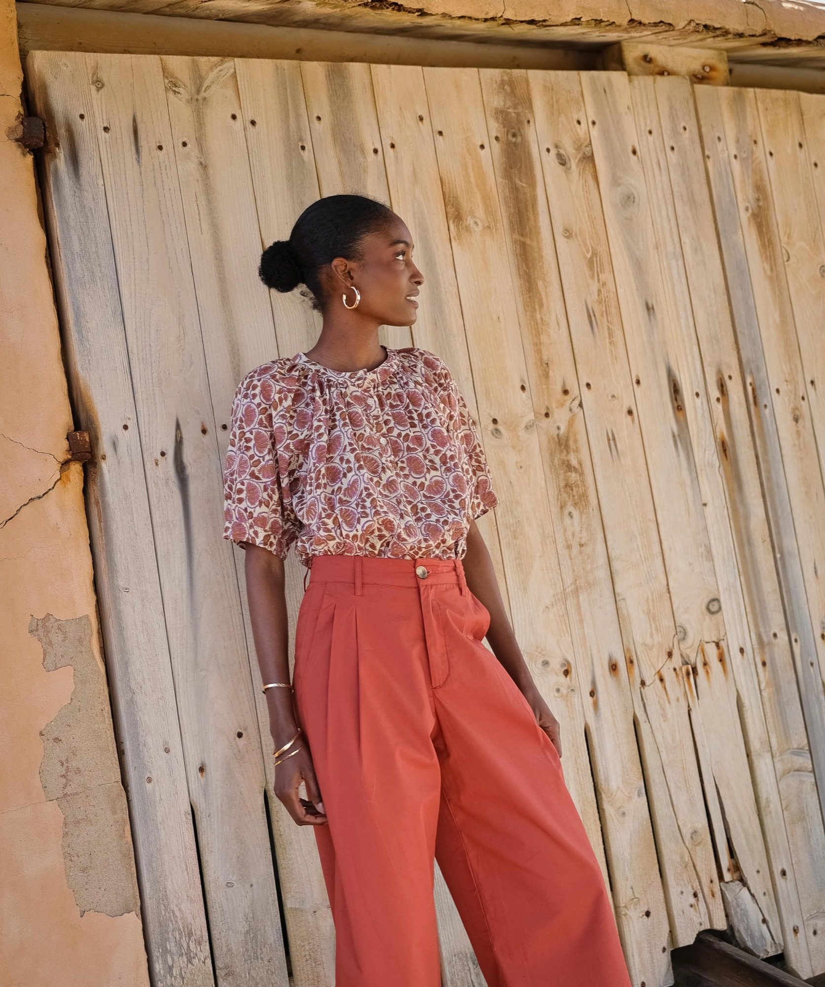 Pantalon Georges – Popeline de coton terre de sienne