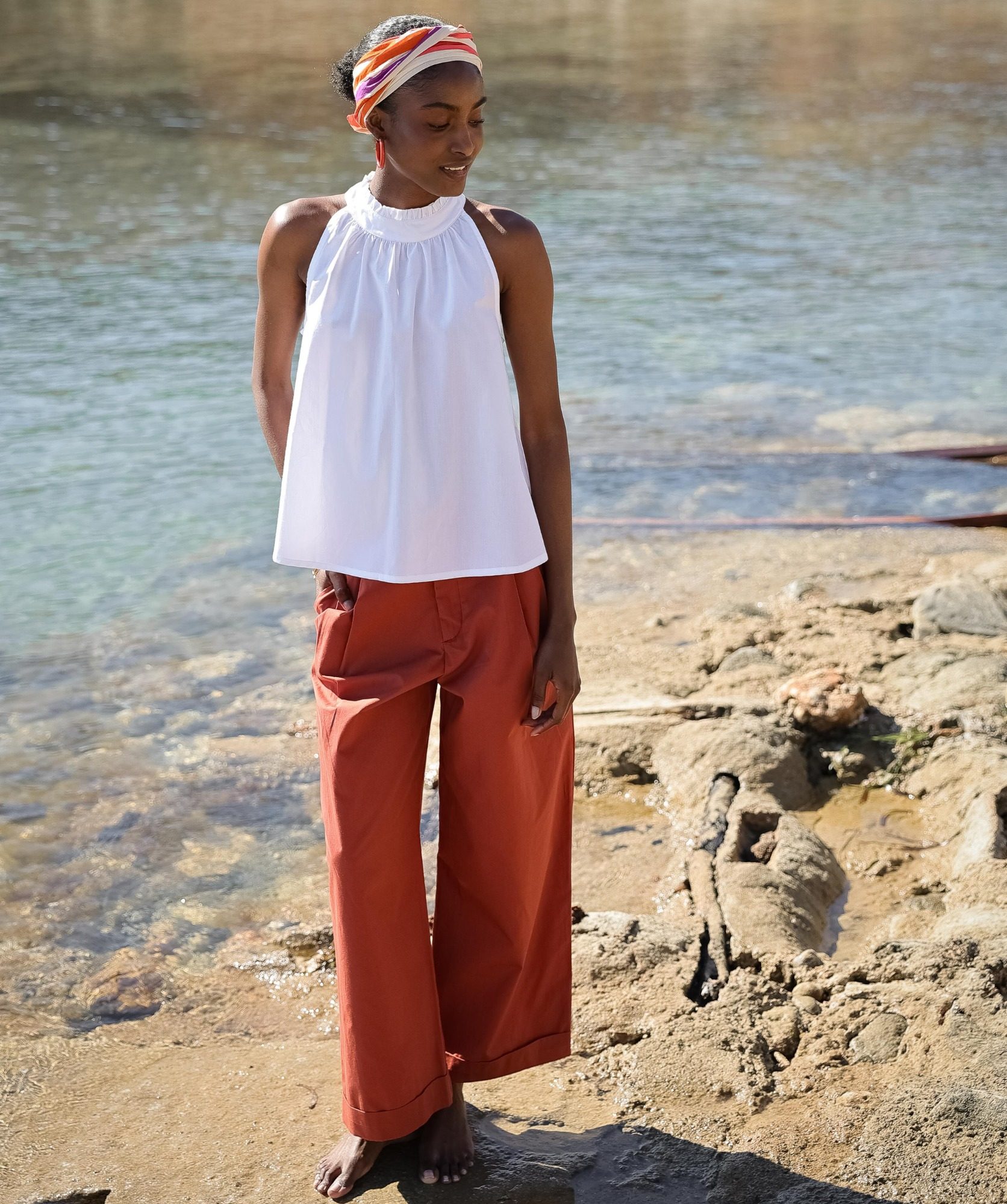 Pantalon Georges – Popeline de coton terre de sienne