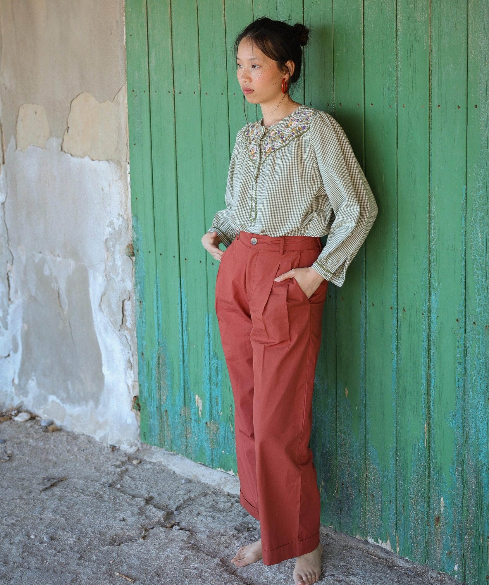 Pantalon Georges – Popeline de coton terre de sienne