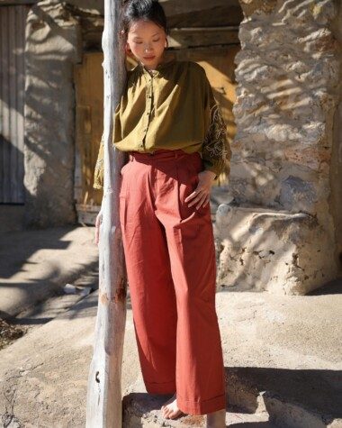 Pantalon Georges – Popeline de coton terre de sienne