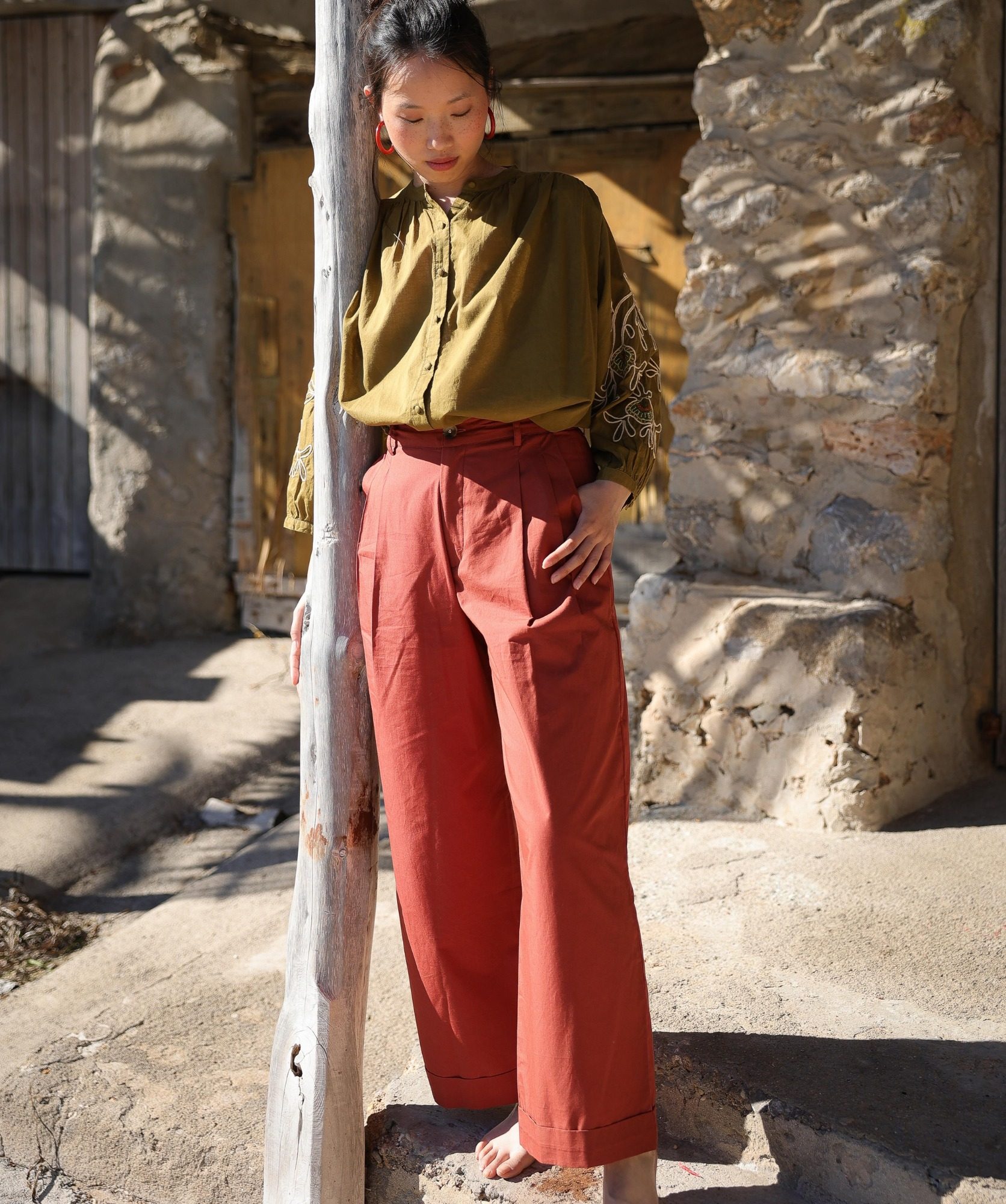 Pantalon Georges – Popeline de coton terre de sienne