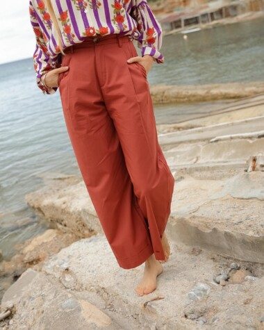 Pantalon Georges – Popeline de coton terre de sienne