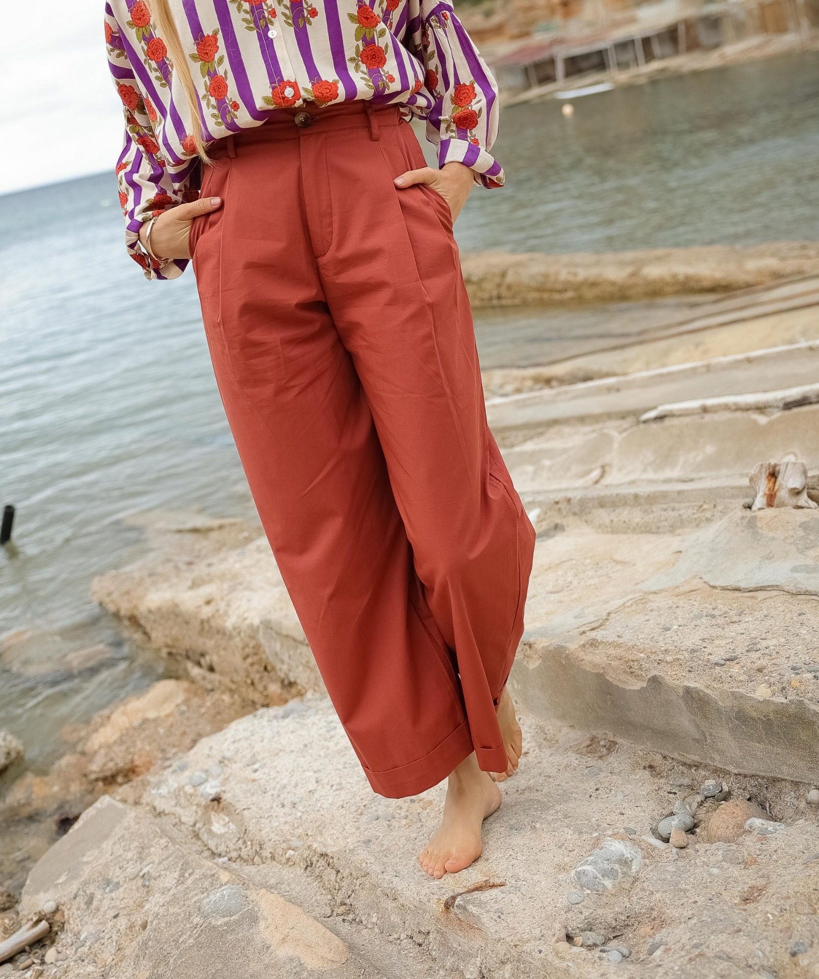 Pantalon Georges – Popeline de coton terre de sienne