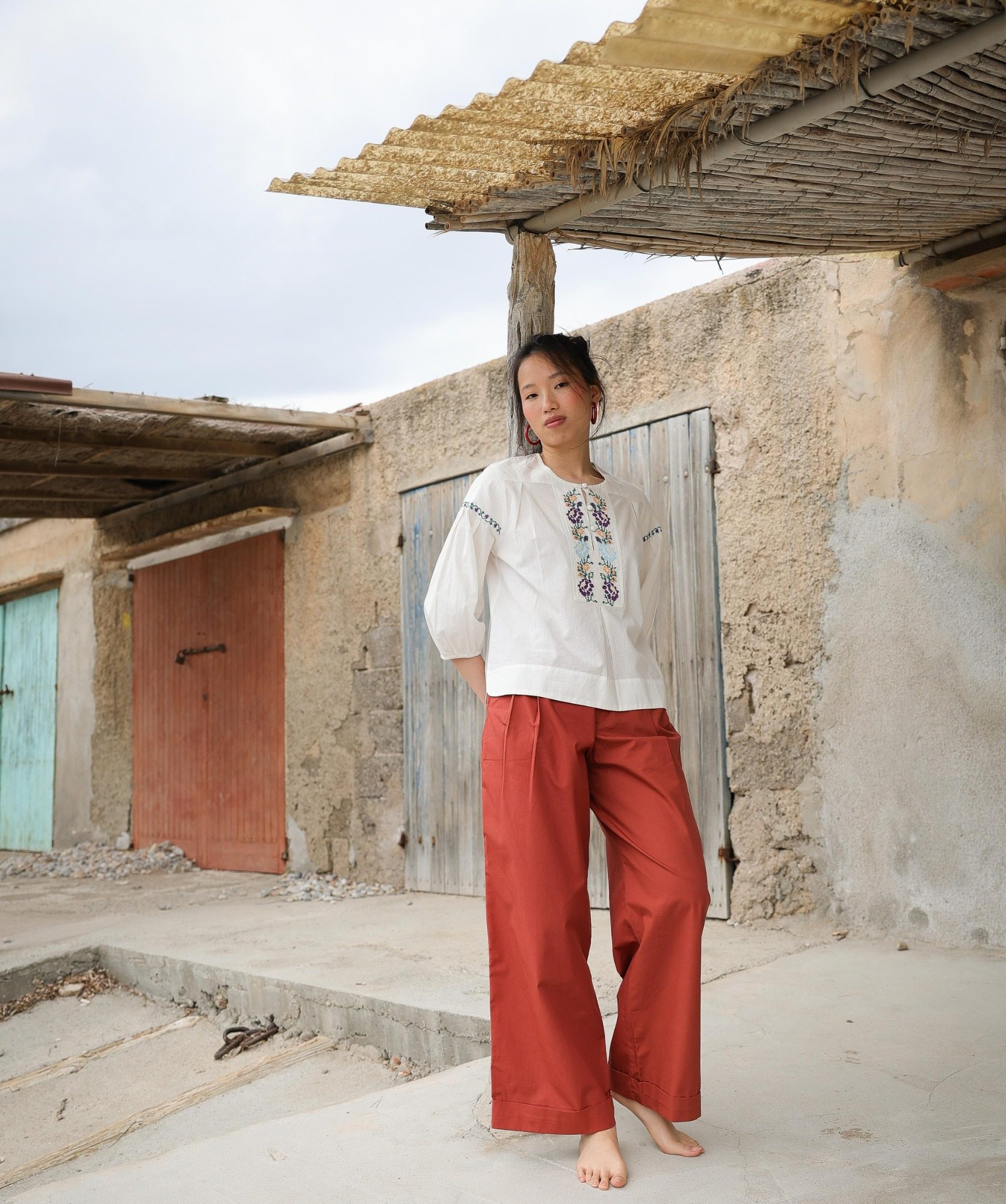 Pantalon Georges – Popeline de coton terre de sienne