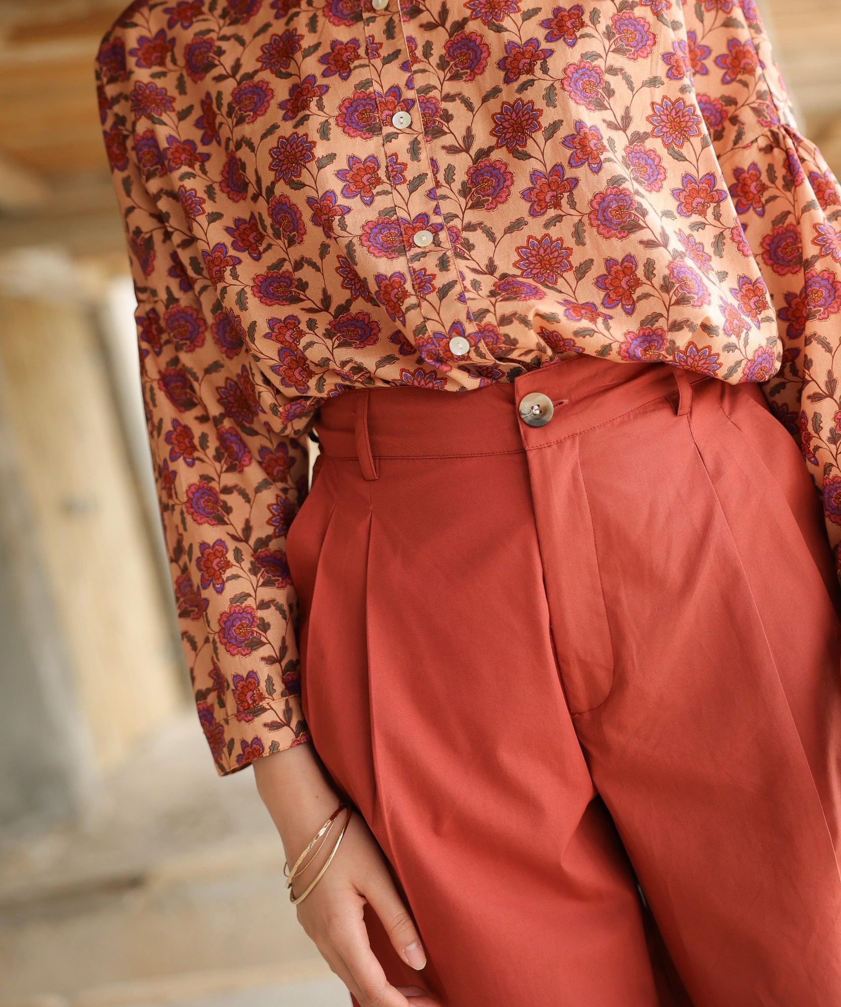 Pantalon Georges – Popeline de coton terre de sienne