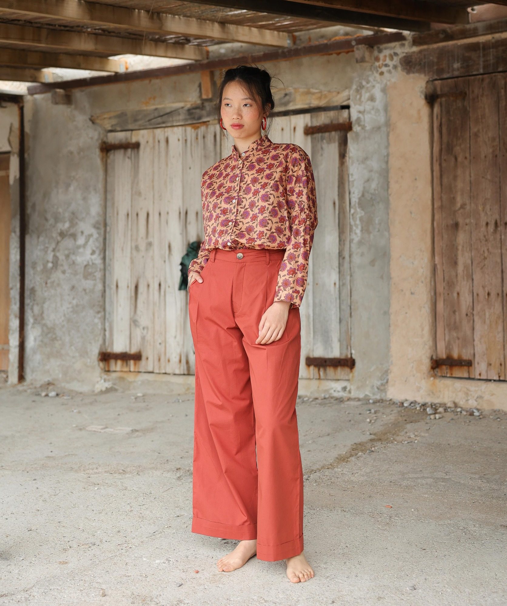 Pantalon Georges – Popeline de coton terre de sienne