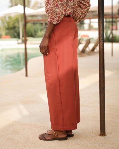 Pantalon Georges – Popeline de coton terre de sienne
