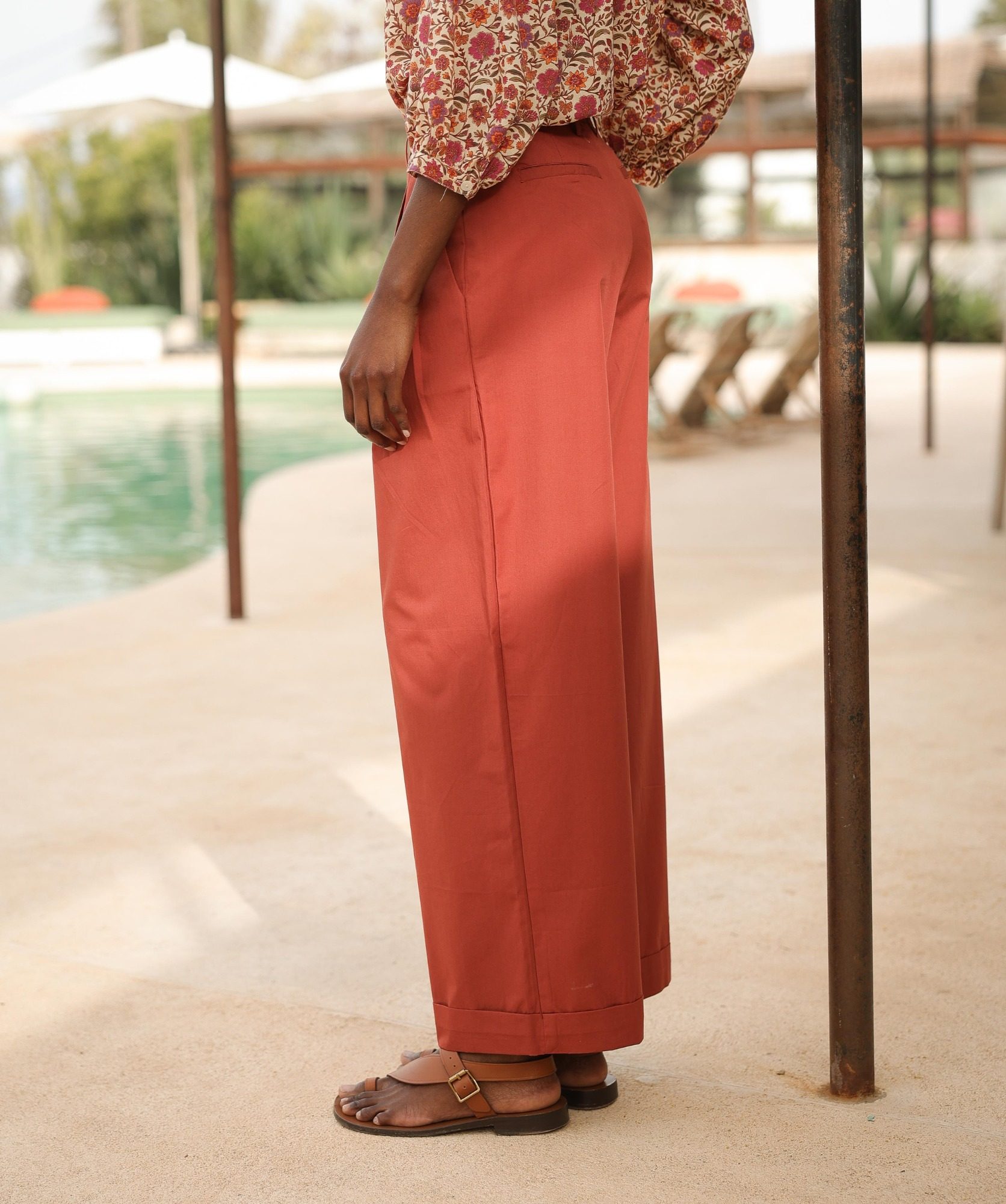 Pantalon Georges – Popeline de coton terre de sienne