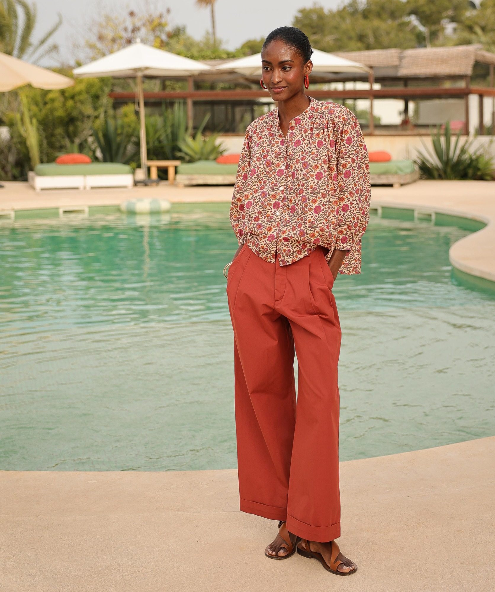 Pantalon Georges – Popeline de coton terre de sienne