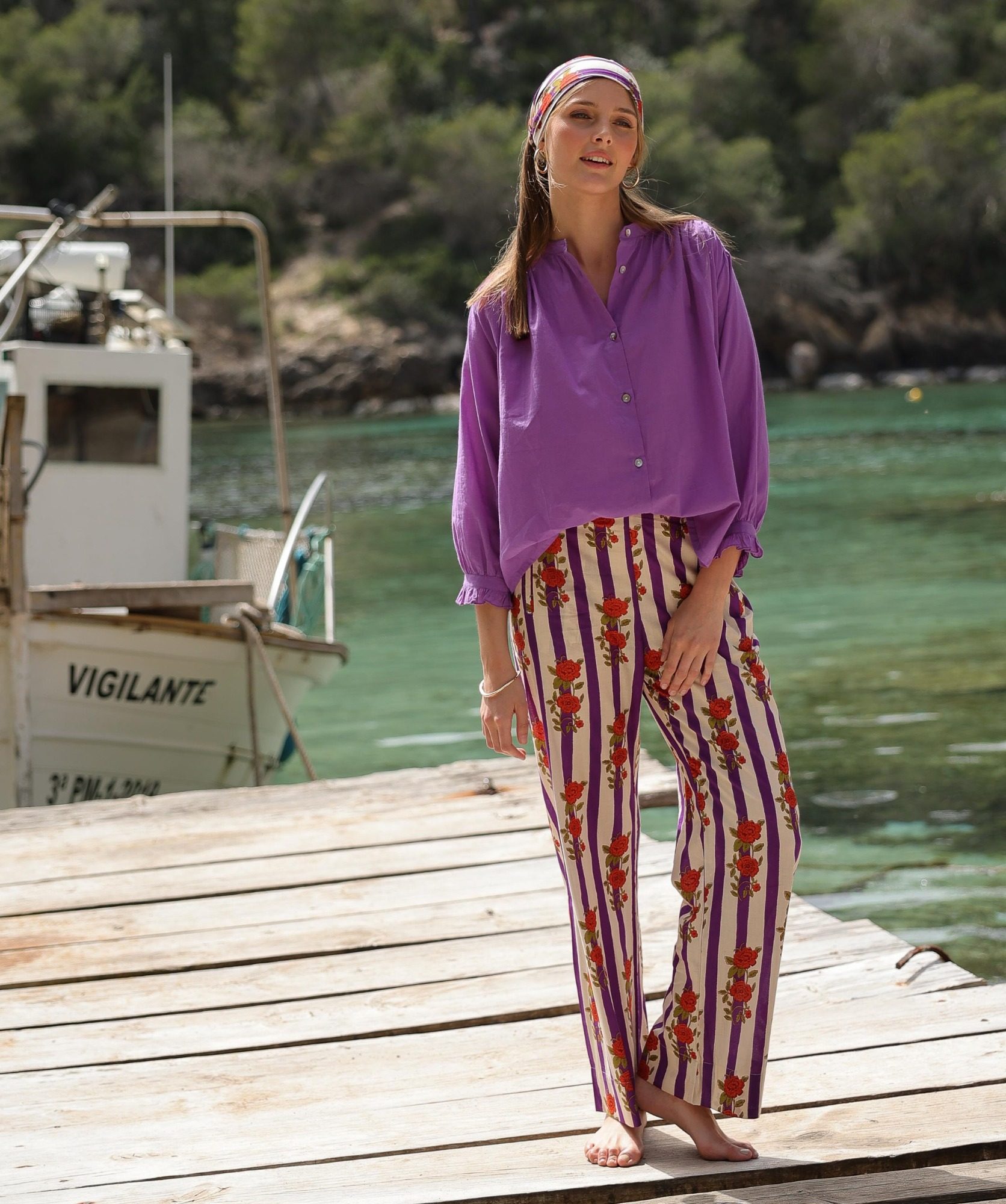 Pantalon Maho – Imprimé Hindi Flowers Purple