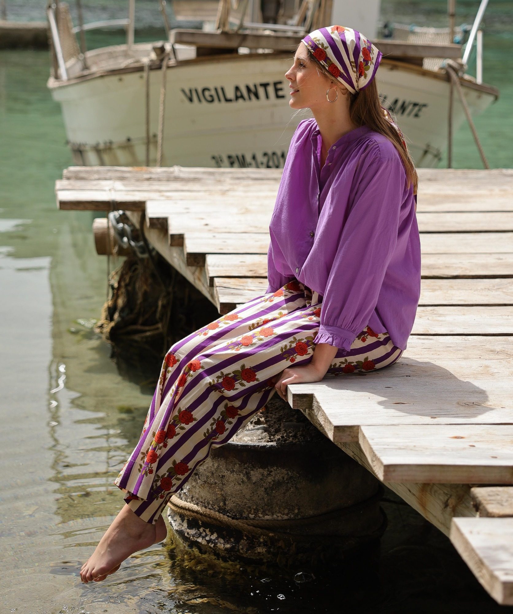 Pantalon Maho – Imprimé Hindi Flowers Purple