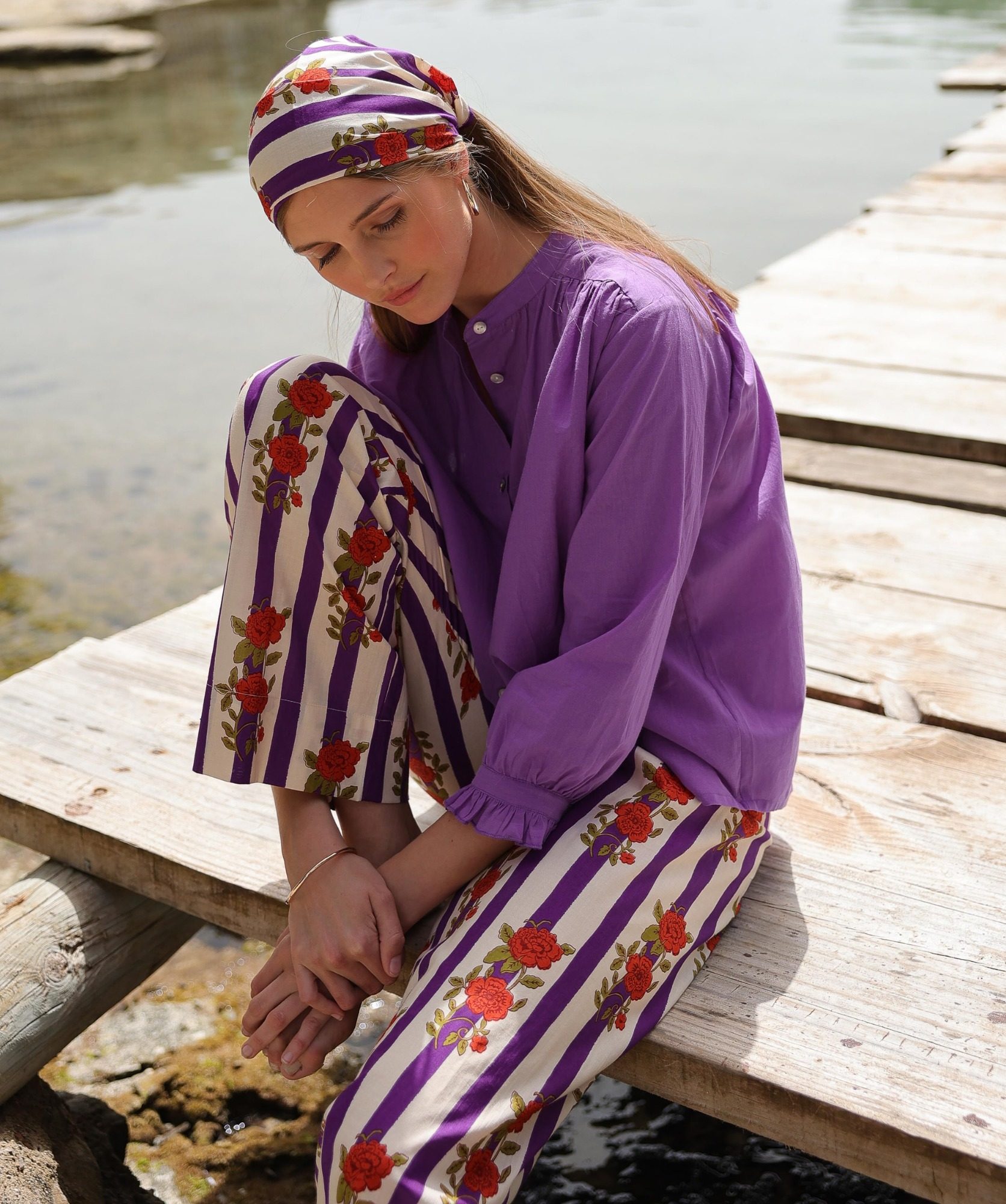 Pantalon Maho – Imprimé Hindi Flowers Purple