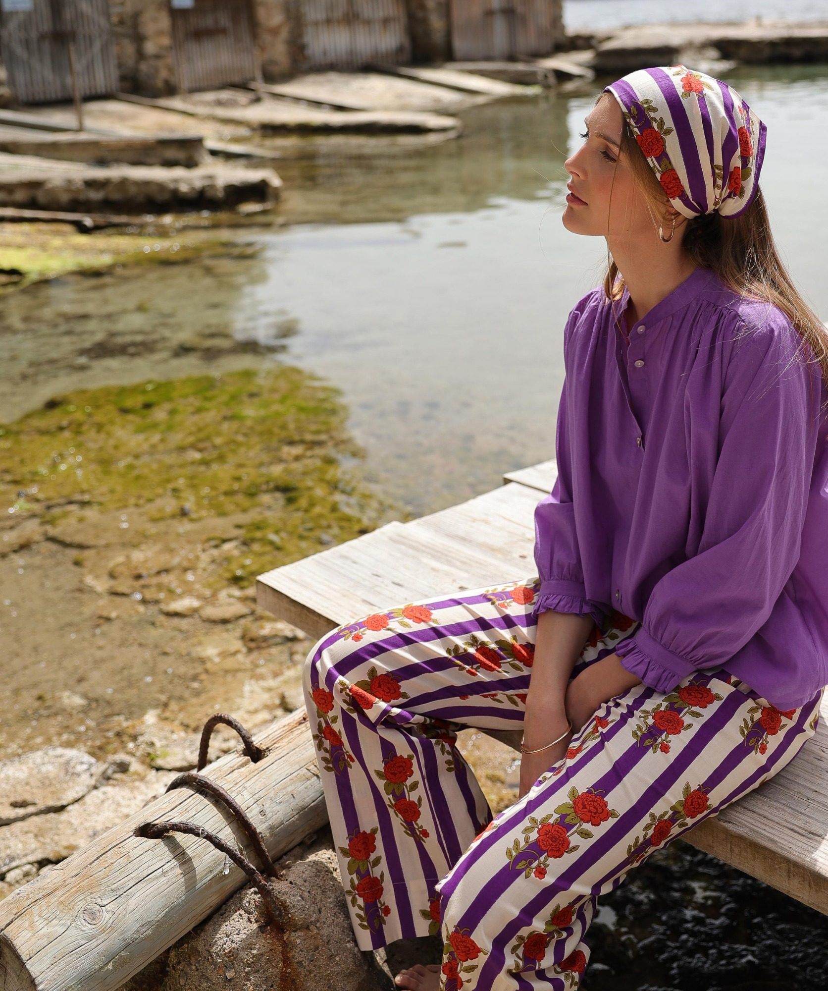 Pantalon Maho – Imprimé Hindi Flowers Purple