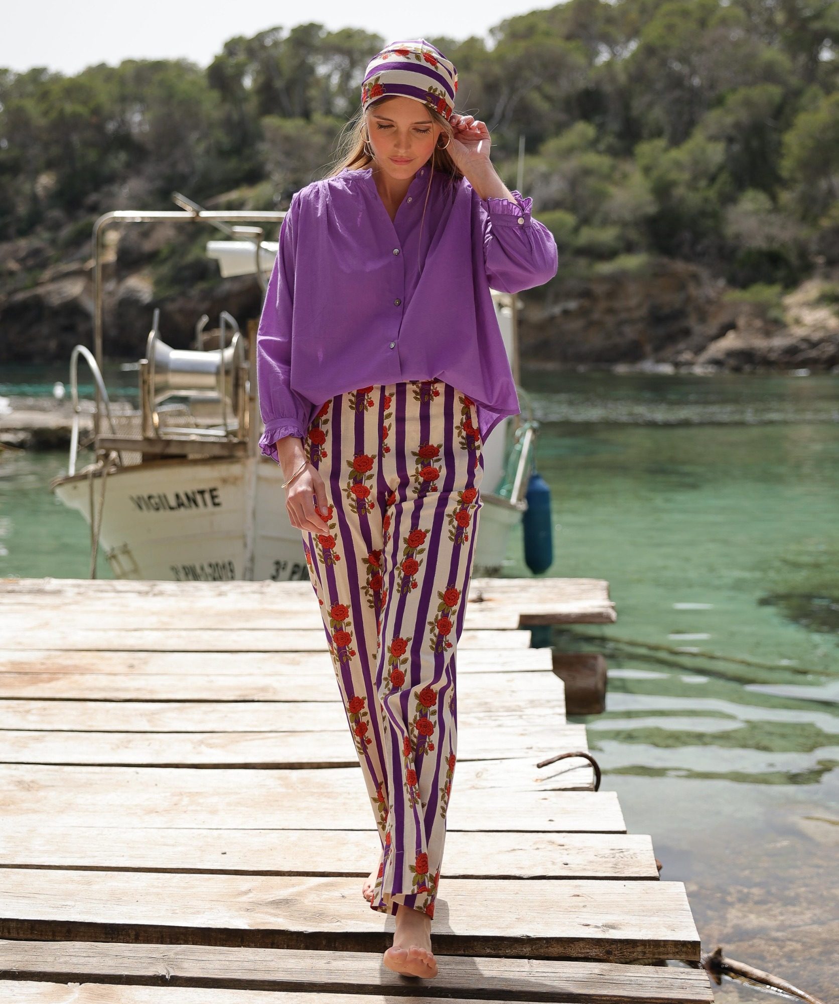 Pantalon Maho – Imprimé Hindi Flowers Purple