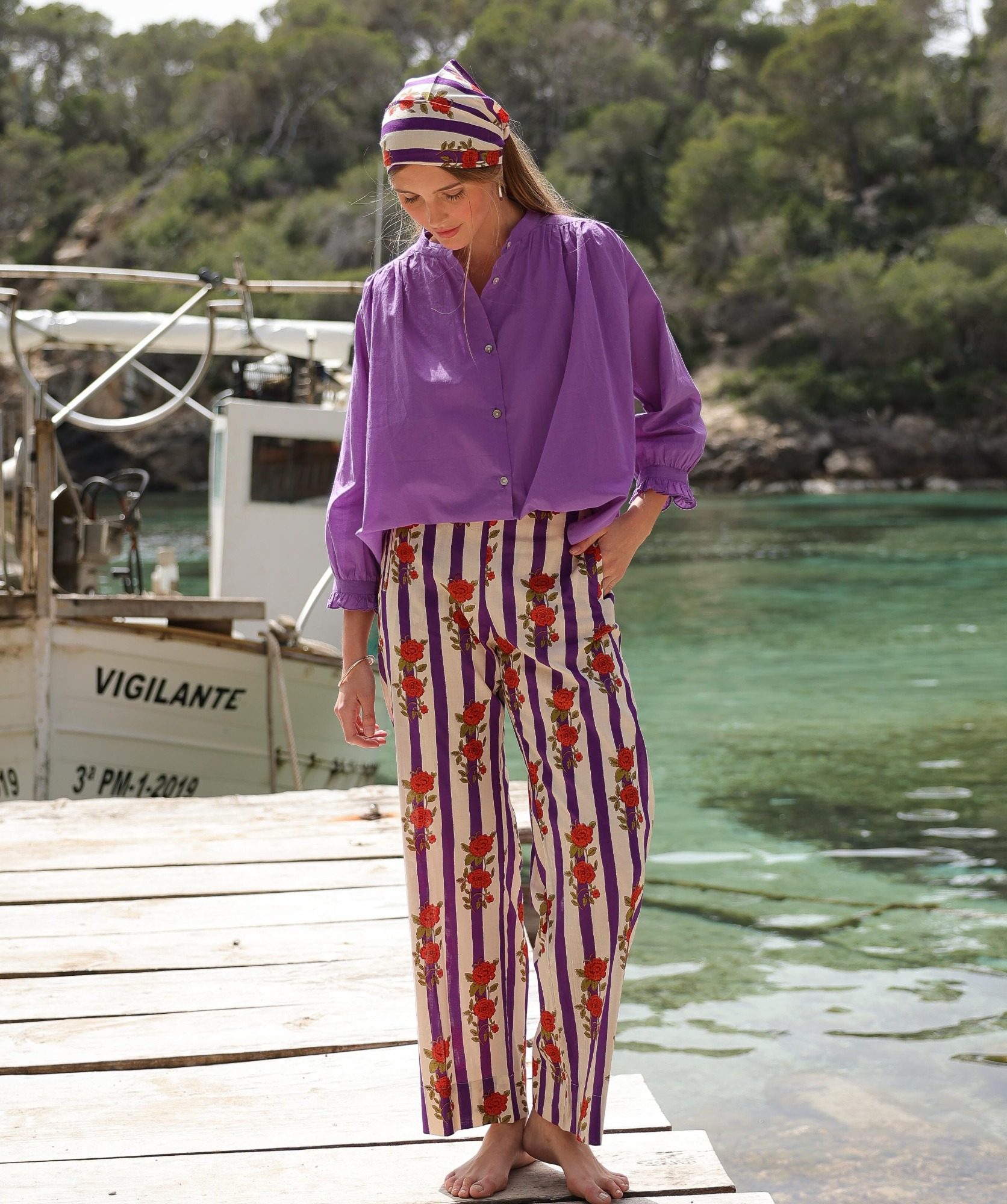 Pantalon Maho – Imprimé Hindi Flowers Purple