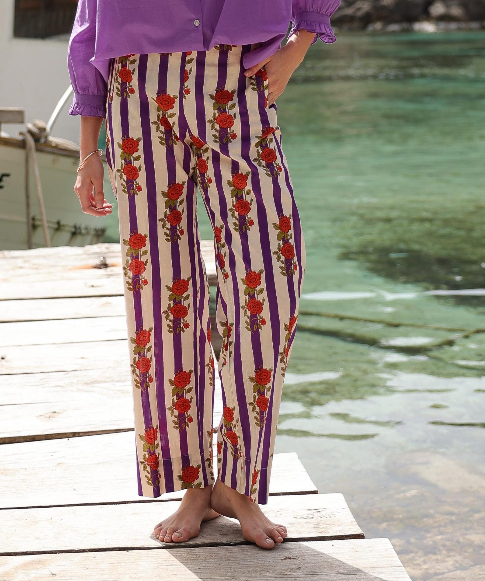 Pantalon Maho – Imprimé Hindi Flowers Purple
