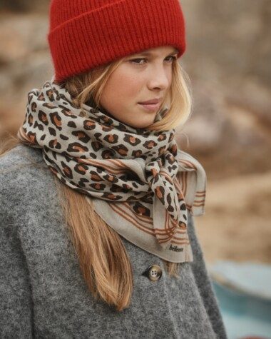 Foulard en laine grand format – Léopard Mist Grey